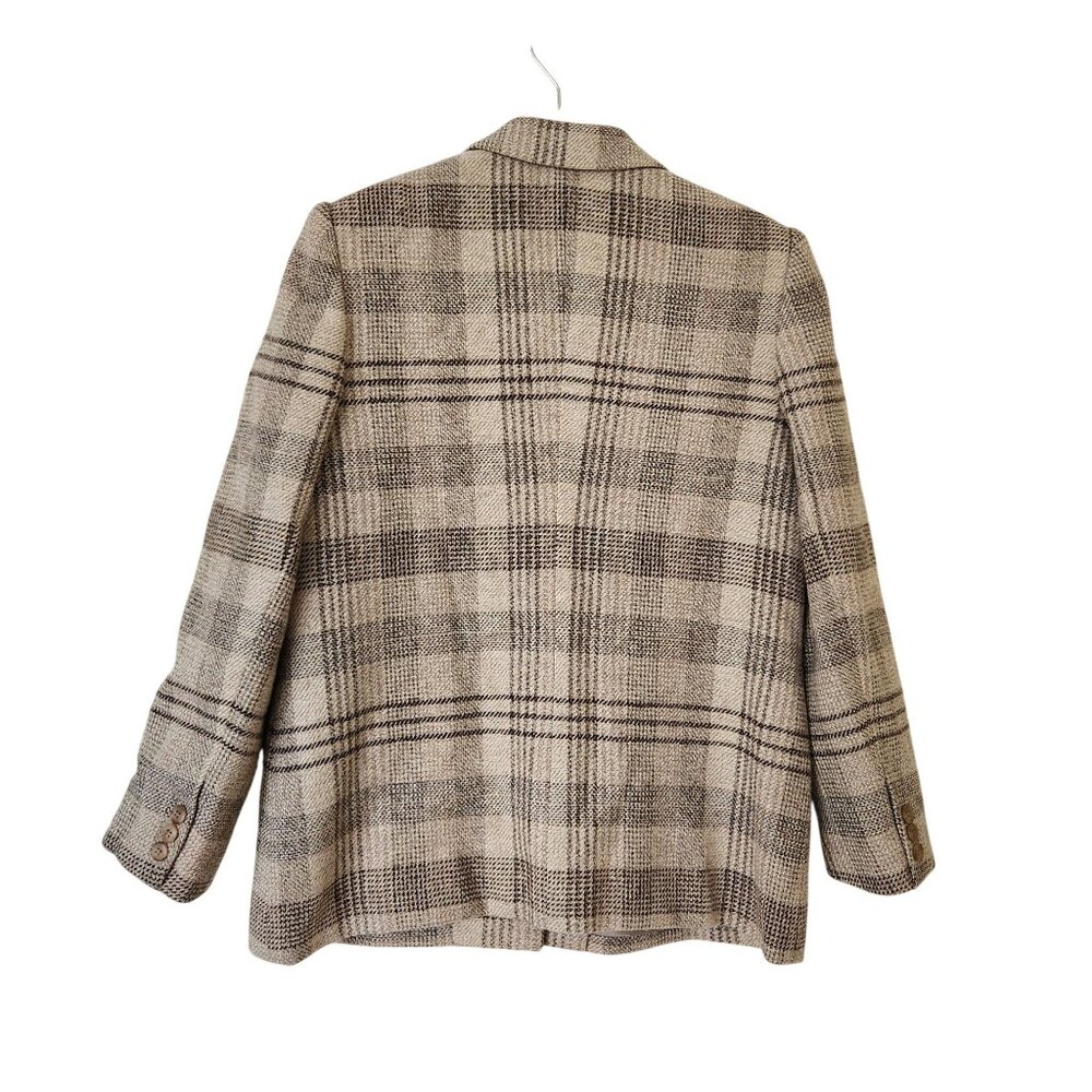 Austin Hill Beige Brown Plaid 100% Wool Blazer Jacket Preppy Winter Work Office - Picture 2 of 12